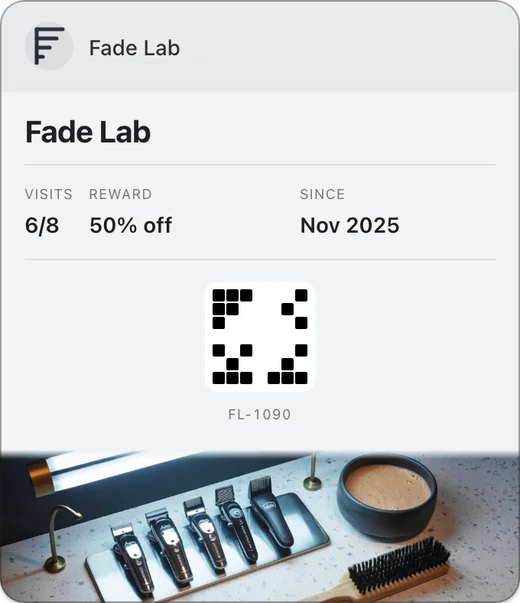 Fade Lab's loyalty pass in Google Wallet