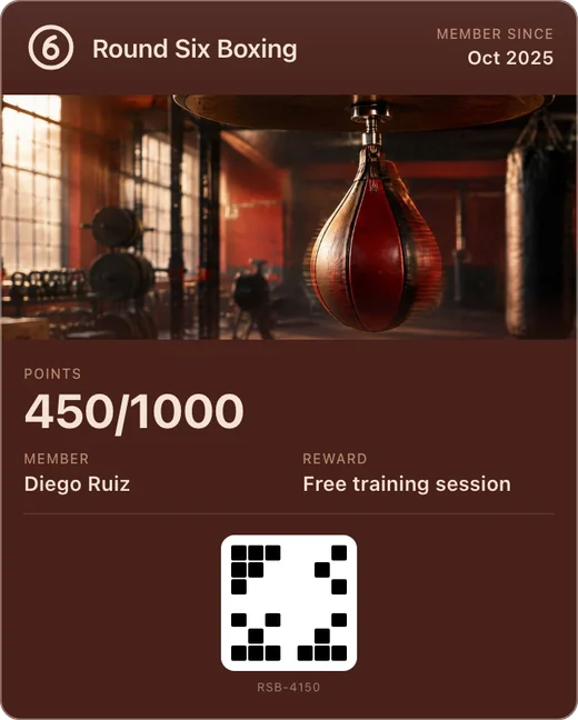 Round Six Boxing's loyalty pass in Apple Wallet