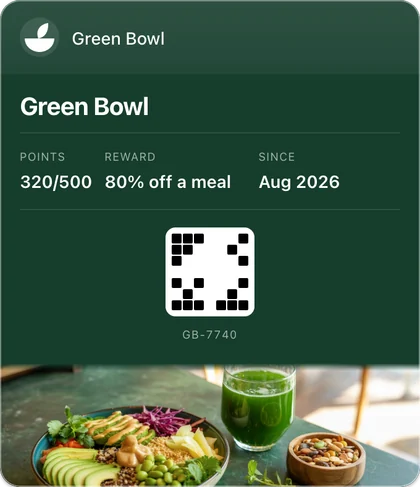 Green Bowl's loyalty pass in Google Wallet