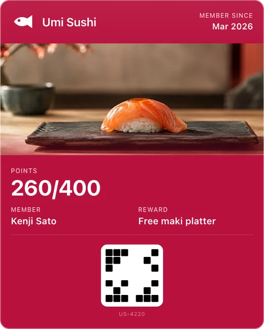 Umi Sushi's loyalty pass in Apple Wallet