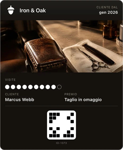 La tessera fedeltà di Iron & Oak in Apple Wallet