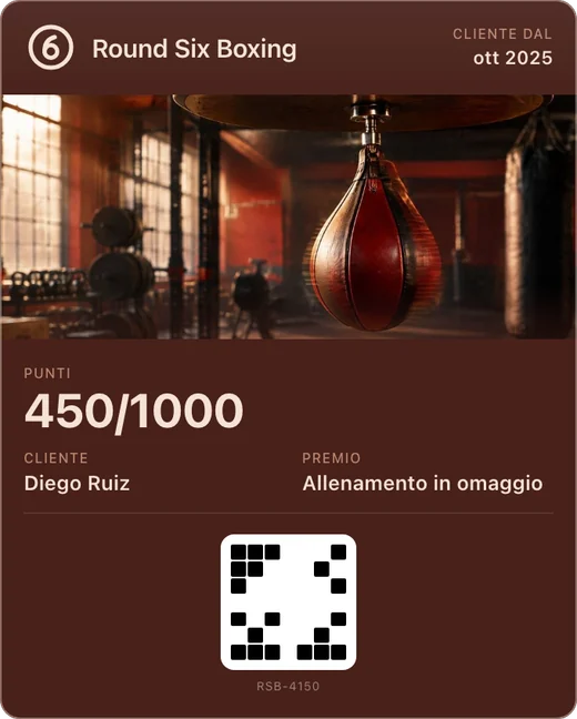 La tessera fedeltà di Round Six Boxing in Apple Wallet