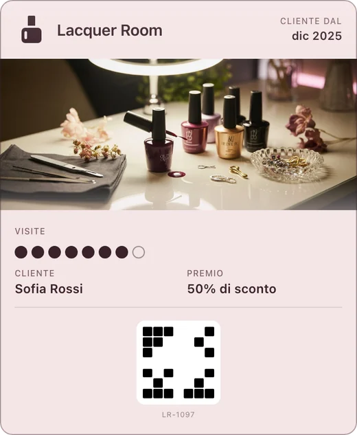 La tessera fedeltà di Lacquer Room in Apple Wallet
