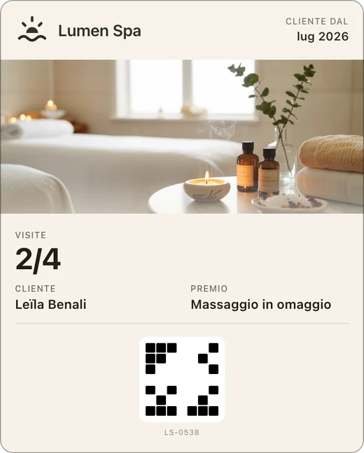 La tessera fedeltà di Lumen Spa in Apple Wallet