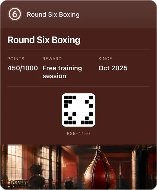 Round Six Boxing's loyalty pass in Google Wallet