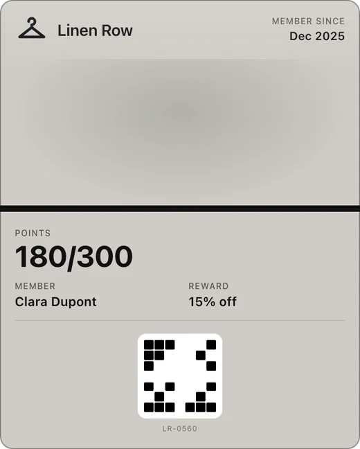 La tessera fedeltà di Linen Row in Apple Wallet