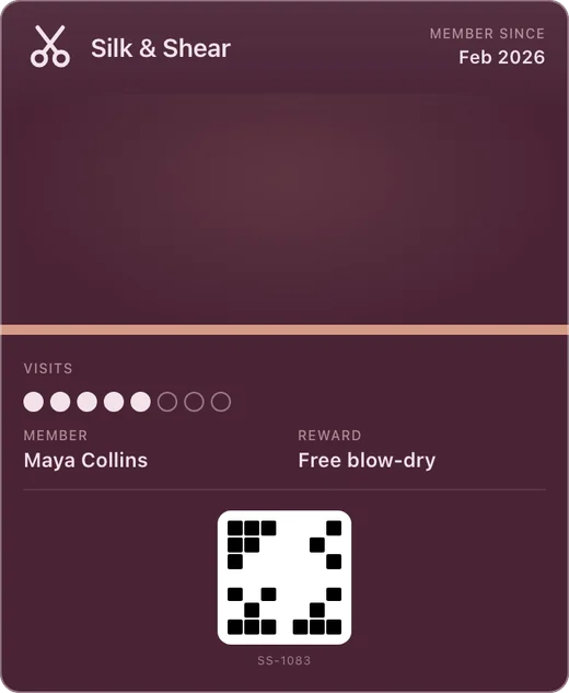 Silk & Shear's loyalty pass in Apple Wallet